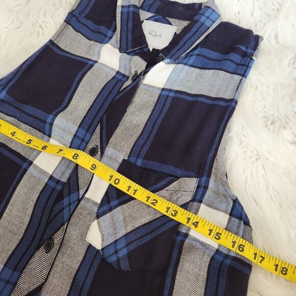 Rails Revolve Jordyn Plaid Long Button Up Shirt Vest Dress Size S Hi-low Blue - Picture 6 of 13